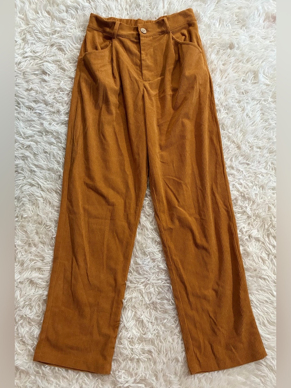 70s Retro Indie Artsy 90s Corduroy Straight Leg Trousers Pants Mustard Brown S